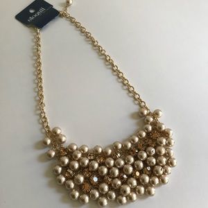 Eloquii Gold Pearl and Rhinestone Bib Necklace NWT